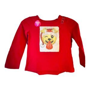 NWT Girls Childrens Place 2 Emoji Flip Sequins Long Sleeve Shirt S 5/6 Christmas